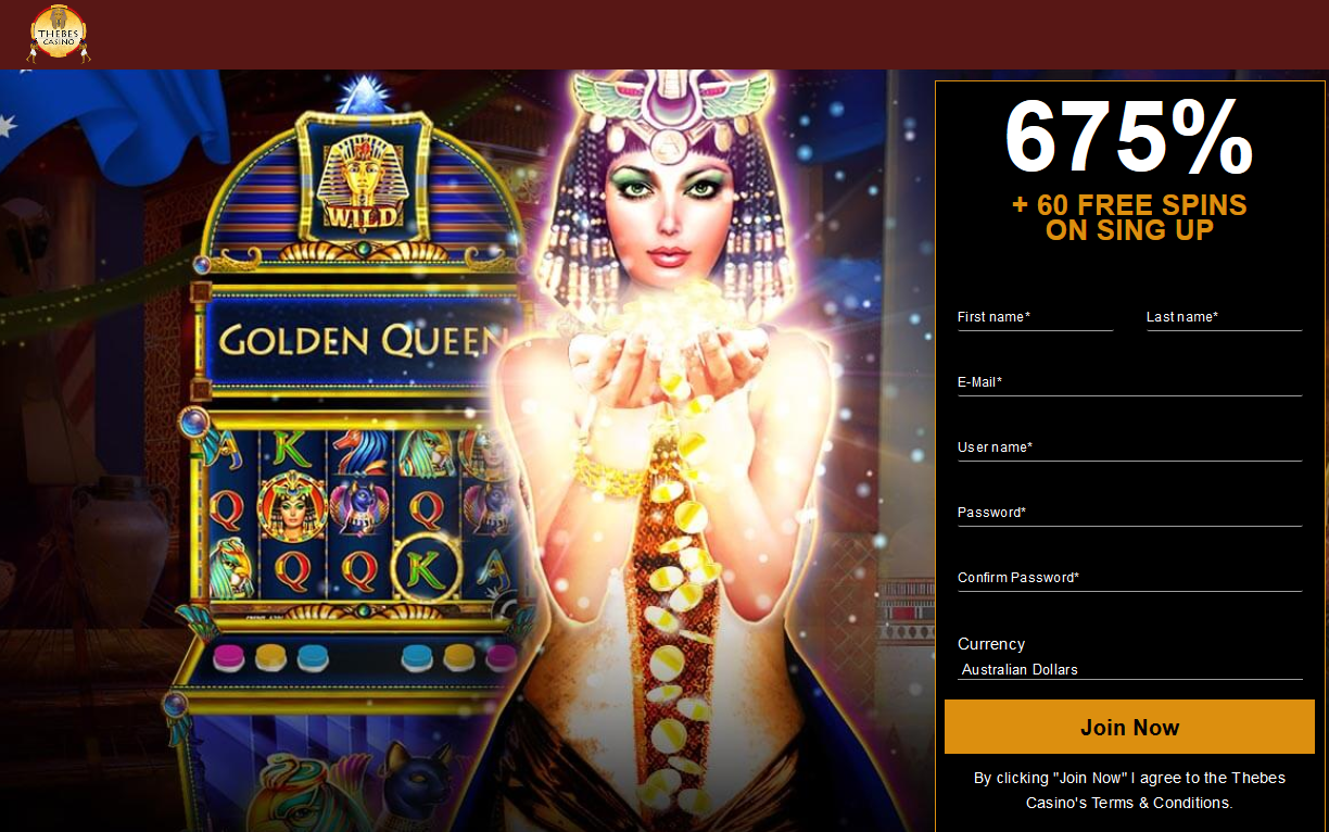 Thebes Casino-675% + 60 free spins Queen Of Gold